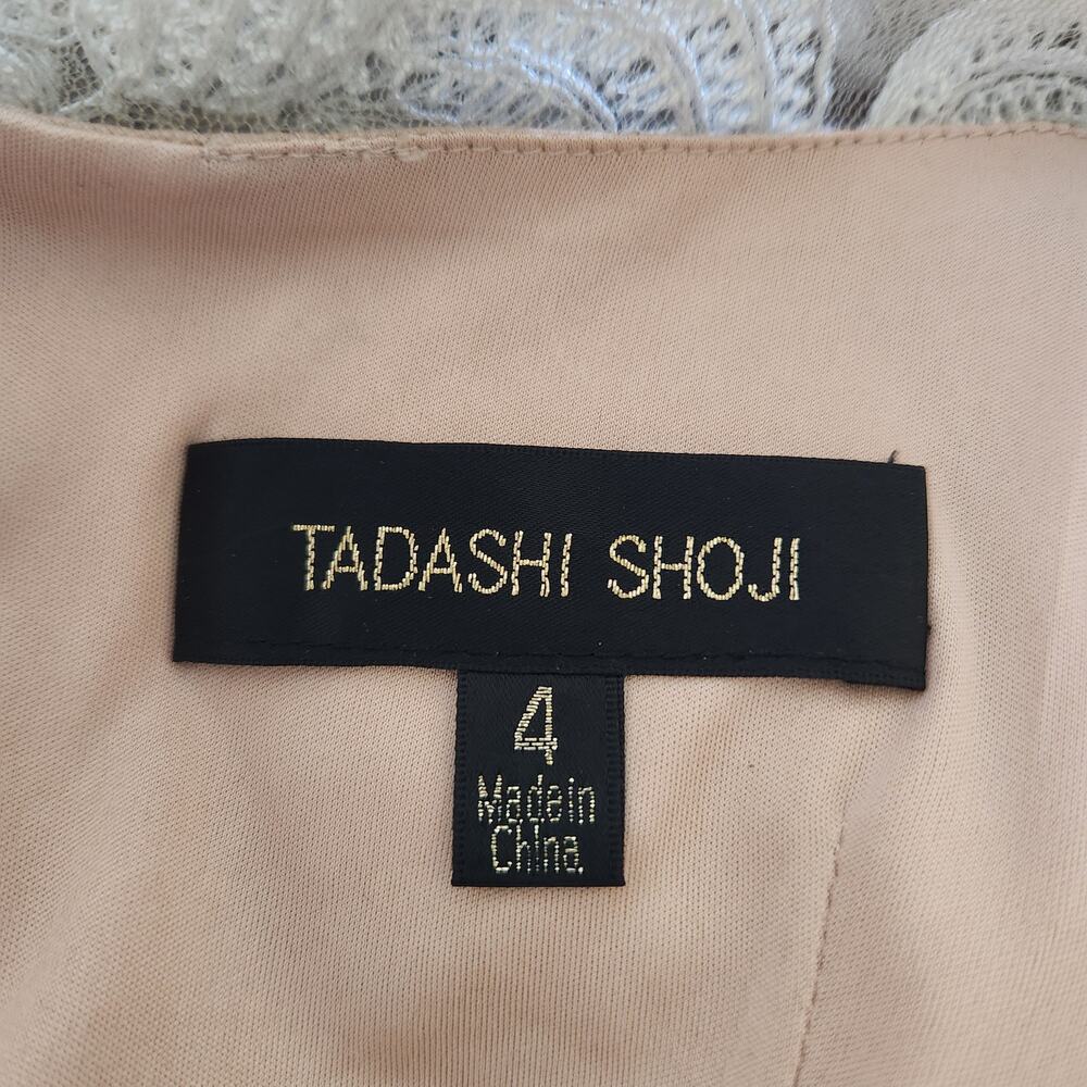 Tadashi Shoji Women's Lace Overlay Cap Sleeve Sheath Dress Ivory Nude Size 4 - Picture 4 of 8